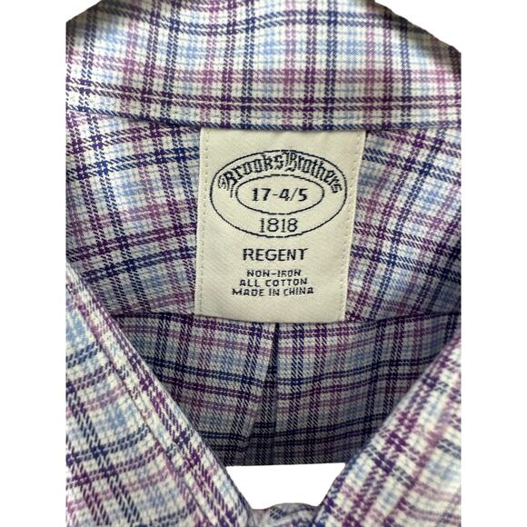 Brooks Brothers Purple Plaid Long Sleeve Button-Down Shirt Men's 17-4/5 - Picture 5 of 5